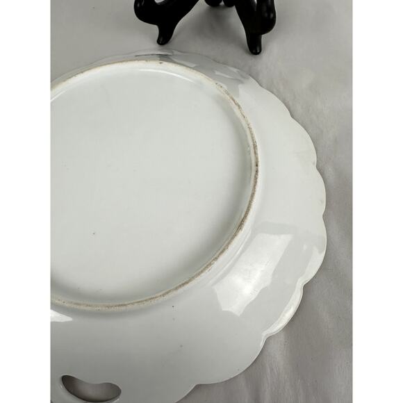 Serving Dish Bavarian Style Fruit Floral Handles Silver Gold Trim 10 Ins. - Picture 8 of 10